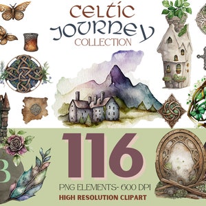Watercolor Celtic Clipart Collection - Celtic Journey, Digital Download, Celtic Knots, Druid clipart.  St. Patrick's Day graphics,