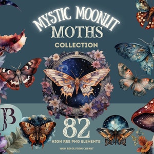 Mystische Motten Boho Floral Aquarell Clipart Grafik-Sammlung