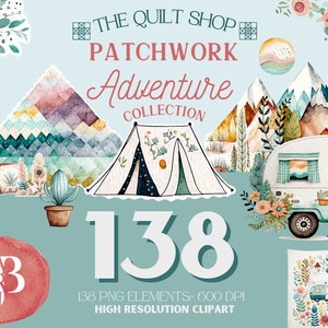 Colección de imágenes prediseñadas de camping en acuarela- Una linda colección de imágenes prediseñadas de edredón -Camper Clipart, Mountain Clipart, Deseret Clipart