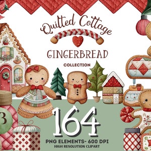 Weihnachten Lebkuchen Quilted Cottage Clipart Set, limitierte kommerzielle Lizenz enthalten