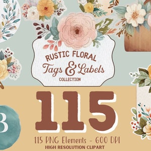 Watercolor Flower Labels and Signs with  Floral elements Individual PNG files, Instant Download Wedding Clip Art