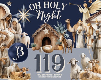 Colección de imágenes prediseñadas PNG de Navidad de la Natividad en acuarela