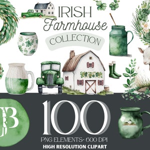 Irish Farmhouse St. Patrick's Day Clipart Collection - Instant Download PNG Clipart - watercolor