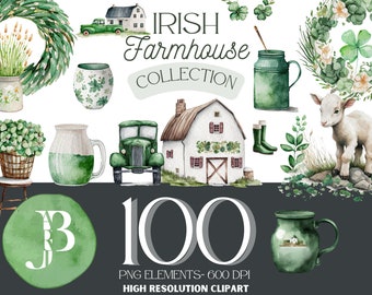 Irisches Bauernhaus St. Patrick's Day Clipart Collection - Sofortiger Download PNG Clipart - Aquarell