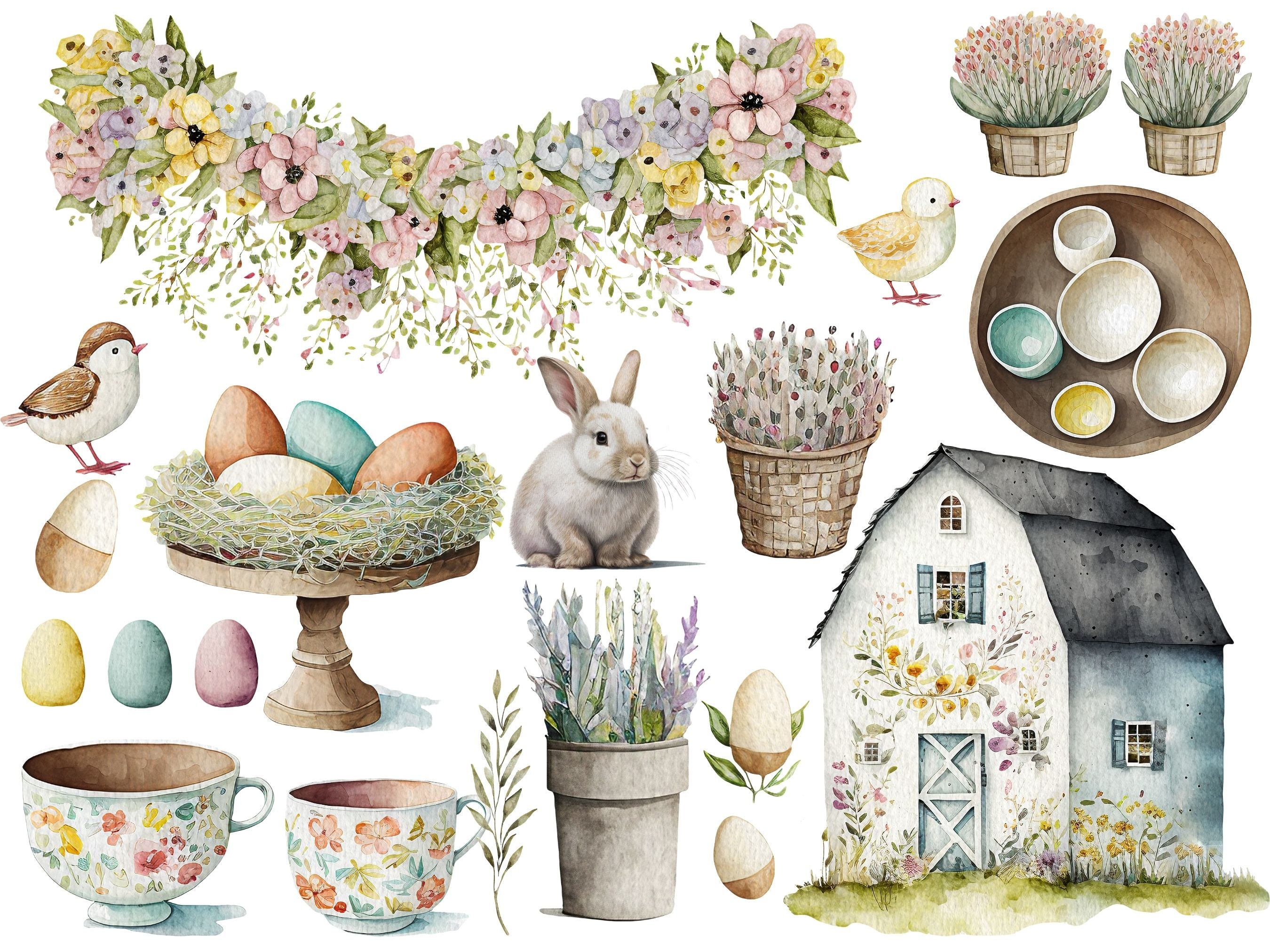 Watercolor Farmhouse Easter Clipart, Farmhouse Truck Clip Art , Farm ...