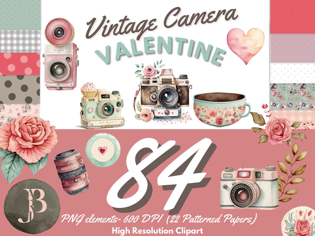 Vintage Camera Clipart & Digital Paper Bundle | Retro Photography PNG ...