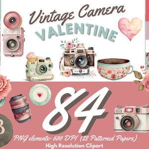 Vintage Camera Clipart & Digital Paper Bundle | Retro Photography PNG | Old Camera Junk Journal Kit | Scrapbook Paper | Instant Download