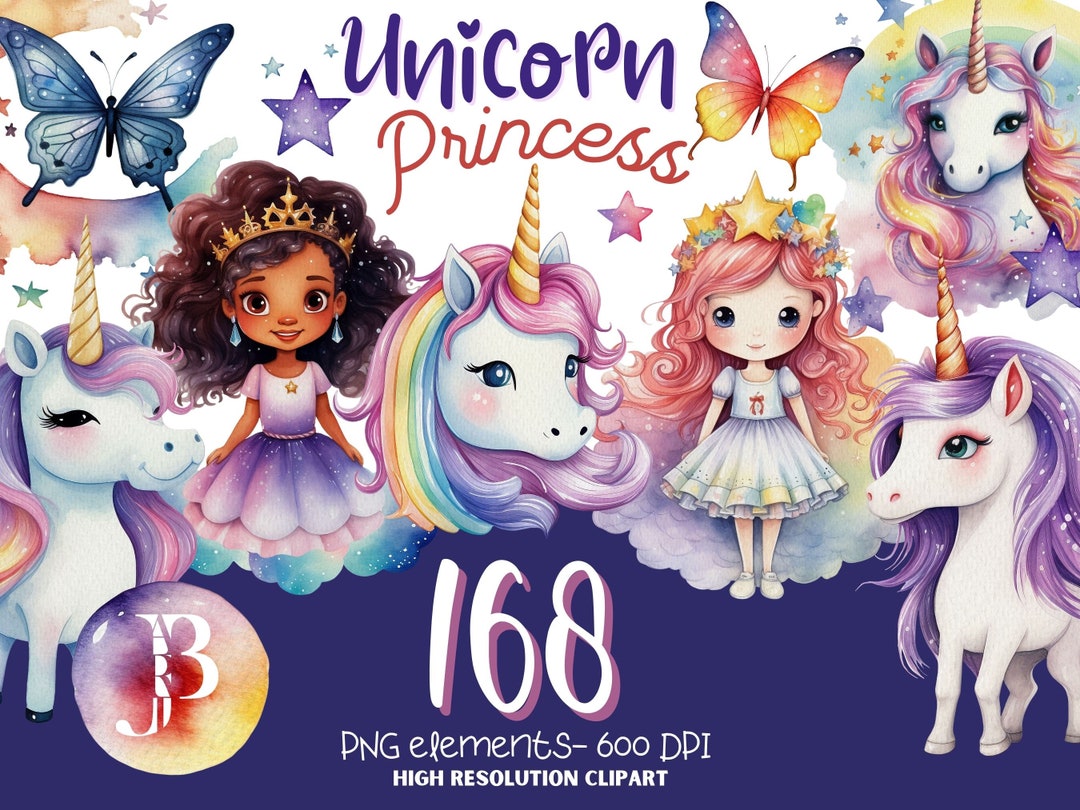 Watercolor Pastel Unicorn Princess Clipart Set Collection - Etsy
