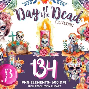 Day of the Dead Sugar Skull Clipart Collection, Dia De Los Muertos Clipart, kommerzielle Lizenz, Instant Download