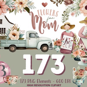 Aquarell Blumen Muttertag Clipart - Blumen für Mama Sammlung, Bauernhaus Stil, Hochzeit, Sofortiger Download - Begrenzte kommerzielle Lizenz