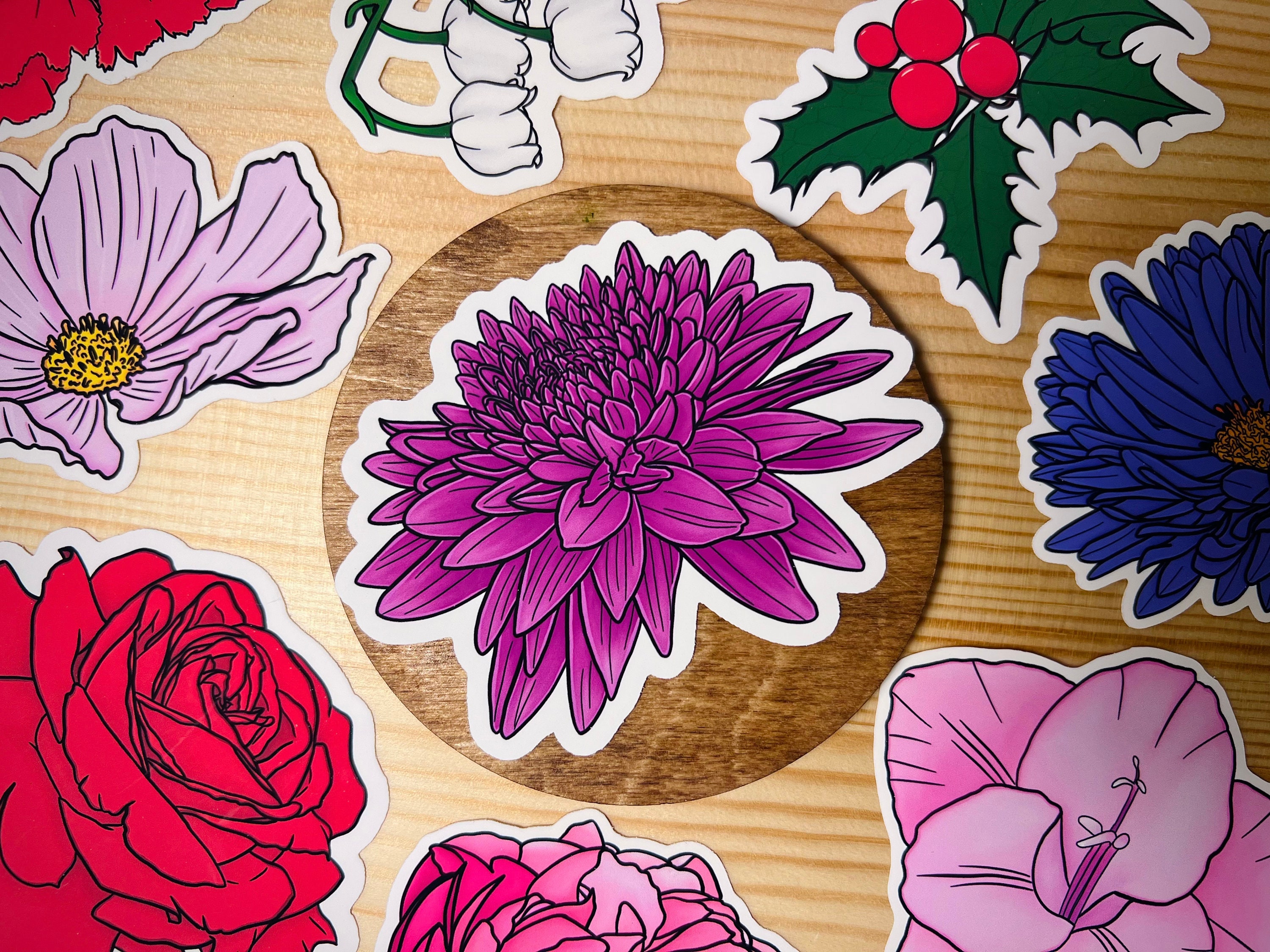 November Birth Flower Sticker: Chrysanthemum – The Redheaded Camel