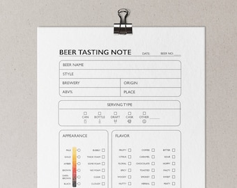 Printable Beer Tasting Note, Scorecard (A4/Letter)