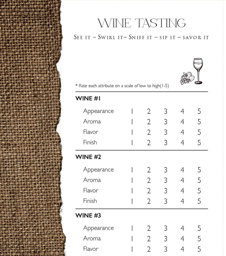 Printable Wine Tasting Scorecard, Wine Evaluation Sheets (a4/letter) - Etsy