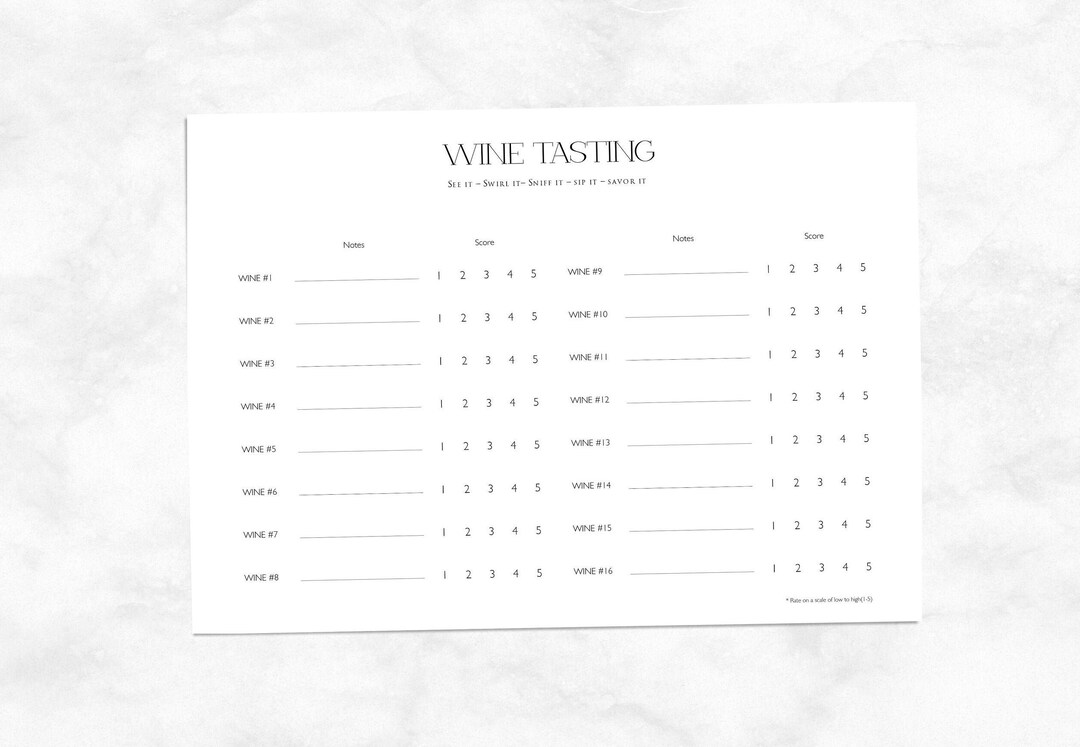 Wine Tasting Note Wine Scorecardwine Tasting Wine Tasting Etsy
