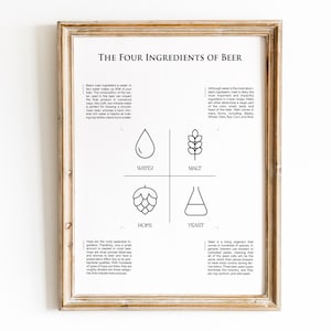 Bier ingrediënten print, afdrukbare kunst van bier, bier poster, bier minnaar print, ambachtelijke bier cadeau, bier prints, bier muur hangen, A4 /Letter-formaat