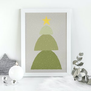 Boho Christmas Tree in Snow, Abstract Minimalist Design Printable Art for Neutral Boho Holiday Home Decor Instant Digital Download
