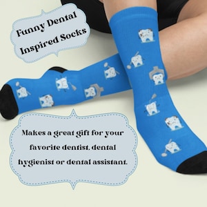 Funny Dental Crew Socks, dental school sock gift, dental hygiene crew sock gift, dental assistant school gift, gender neutral crew sock gift
