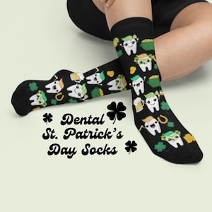 Dentist St. Patrick&#39;s Day Crew Socks, Gift for dentist, Funny dentist crew socks, fun dental celebration crew socks, dentist sock gifts