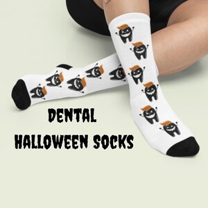 Dental Halloween Crew Socks, dentist Halloween crew socks, dental hygienist Halloween crew socks, fun Halloween sock gender neutral gift