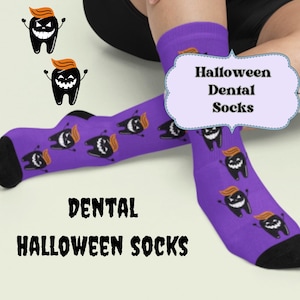 Purple Dental Halloween Socks, dentist Halloween socks, dental hygienist Halloween socks, fun Halloween sock gender neutral gift