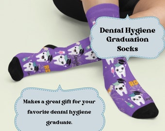 Purple Dental Hygienist Graduation Socks, RDH graduation socks, dental hygienist congrats socks, gender neutral sock gift