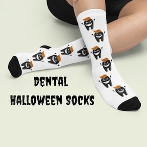 Dental Halloween Crew Socks, dentist Halloween crew socks, dental hygienist Halloween crew socks, fun Halloween crew sock, dentist sock gift