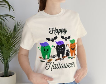 Tandhygienist-t-shirt för Halloween, fira hösten för tandläkarmottagningen, hösttandvårdströja, Halloween-present till tandläkarstudent, present till tandläkare