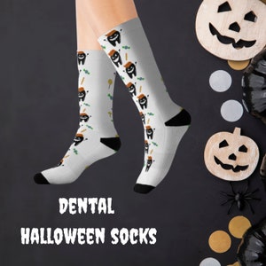 Chaussettes dentaires d&#39;Halloween, chaussettes d&#39;équipage d&#39;Halloween de dentiste, chaussettes d&#39;équipage d&#39;Halloween d&#39;hygiéniste dentaire, cadeau amusant de chaussettes d&#39;Halloween neutres en termes de genre
