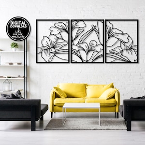 Art Deco Flowers wall art laser cutting dxf svg glowforge files wall art sticker silhouette template cnc cutting router digital download