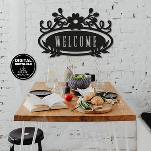 Welcome Sign Metal wall art designs, House entrance, Wall art boutique, Designer prints wall art, Art deco metal wall art, Laser cut metal