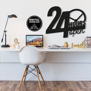 Open 24 hours metal wall art designs, Wall art boutique, Designer prints wall art, Art deco metal wall art, Laser cut metal, Metal design