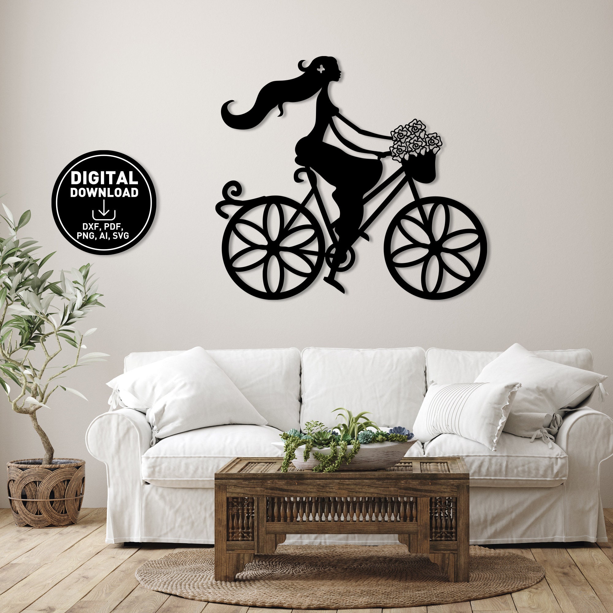 3D Petal Girl Bicycle 191 Wall Murals