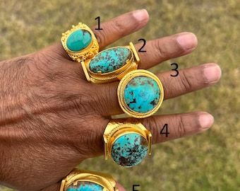 Gold-Overlay einstellbar Türkis Ring | Gelassenheit Stein Schmuck