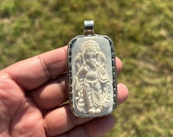 Ganesh Pendant | Silver Overlay Hindu God for Necklace | Hand-Carved Elephant God Jewelry | Spiritual Blessings
