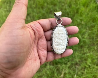 Hand-Carved Lord Ganesh Pendant | Bone carved Jewelry for Necklace with Tibetan Silver | Hindu Jewelry for Protection & Wisdom