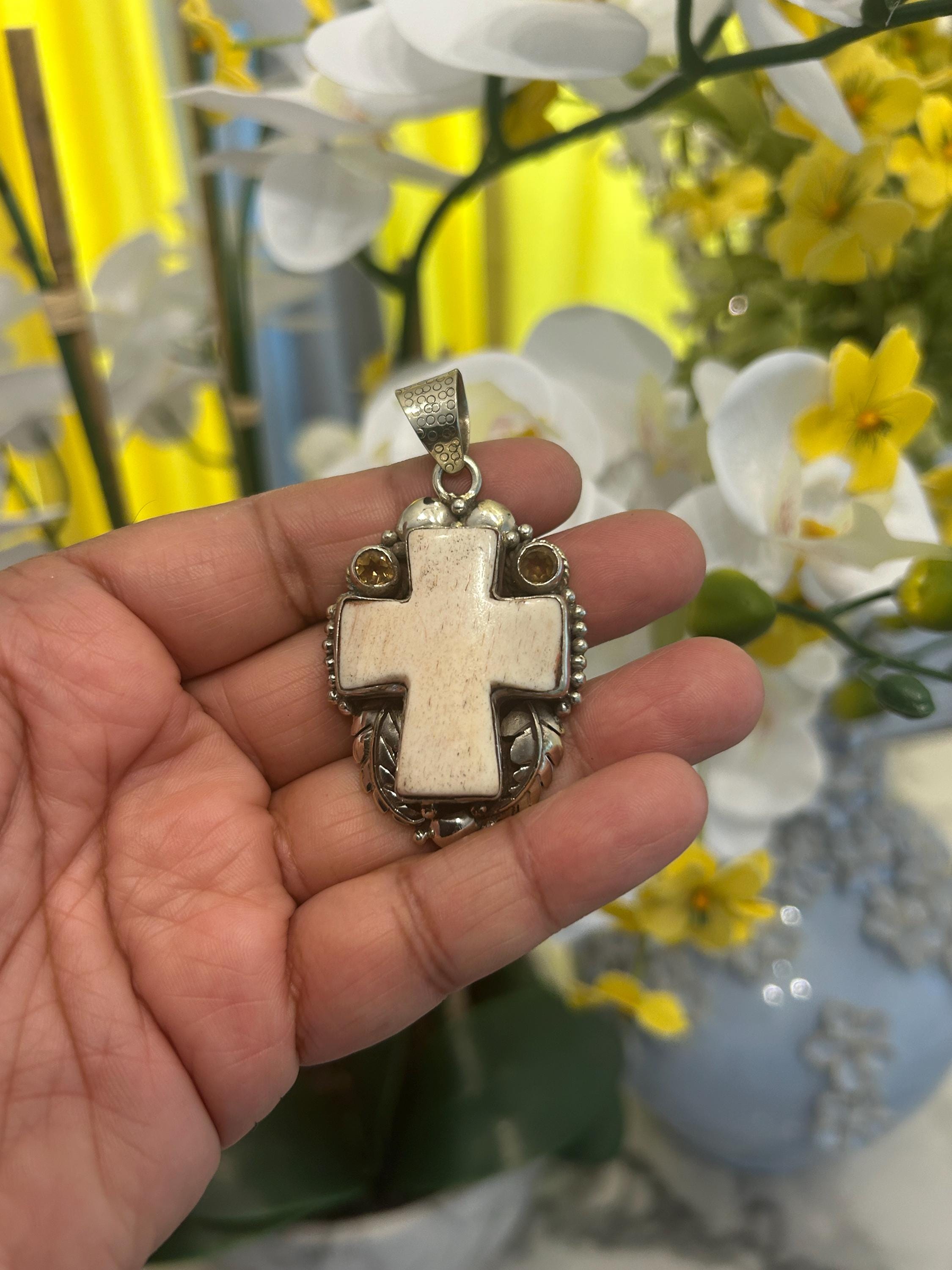 Religious Christian Cross Bone Pendant – Hand-Carved Spiritual Jewelry | Artisan Design