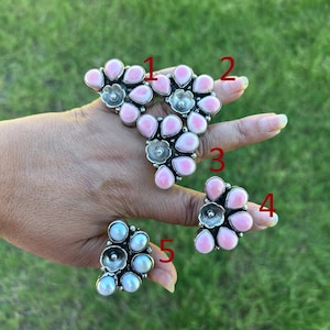 Pink Shell or Pearl Tibetan Silver Adjustable Ring, Handmade Boho Statement Ring, Vintage Ethnic Jewelry, Artisan Shell Ring Gift for Her