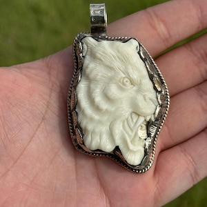 Sabretooths Pendant – Hand-Carved Tribal Fossil Tusk Necklace | Powerful Animal Totem, Buffalo Bone