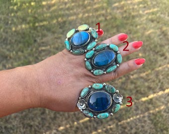 Adjustable Turquoise with Labradorite Tibetan Silver Statement Ring, Boho Ethnic Gemstone Jewelry