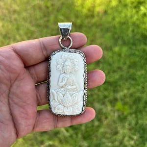 Buddha Pendant with Silver Overlay | Hand carved Spiritual Buddha Jewelry | Meditation Amulet for Necklace