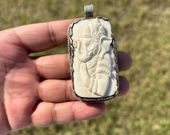 Hand-Carved Ganesh Pendant | Silver Overlay Hindu Necklace | Elephant God Jewelry | Spiritual Blessings