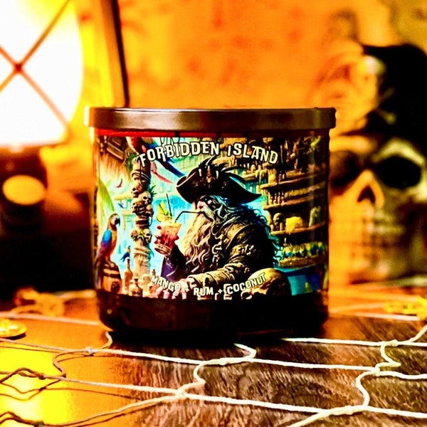 Forbidden Island 3 Wick Mango + Coconut + Rum Scented Candle | Handmade | Pirate Decor | Summer Candle | Nautical Decor | Tropical Candle