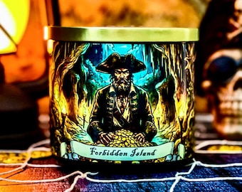 Forbidden Island Pirate Candle - Mango Coconut Rum Scent - Tropical Nautical Tiki Bar Decor