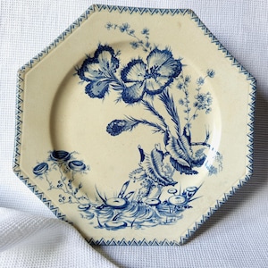 Assiette Octogonale Vintage Indiana - Motif Bleu, Porcelaine - Occasion En Bon état, Décoration Rétro
