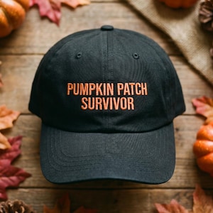 Embroidered Pumpkin Patch Survivor Dad Hat, Funny Halloween Cap