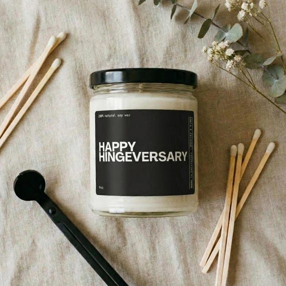 Funny Hingeversary Soy Candle, Online Dating Gift