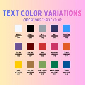 a collection of 16 different text color variations, each with a unique color and corresponding text. The text color variations include white, black, grey, navy, aqua, teal, gold, purple, maroon, red, flamingo, orange, and old gold. The text color variations are presented in a grid format, with each color and text pair listed in a visually appealing and organized manner.