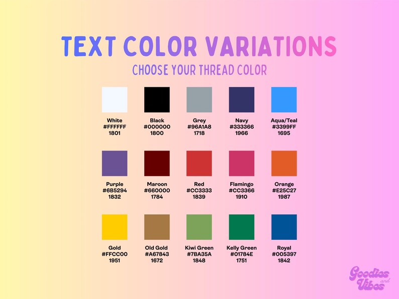a collection of 16 different text color variations, each with a unique color and corresponding text. The text color variations include white, black, grey, navy, aqua, teal, gold, purple, maroon, red, flamingo, orange, and old gold. The text color variations are presented in a grid format, with each color and text pair listed in a visually appealing and organized manner.