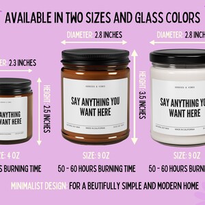 three candles of different sizes and colors, each labeled with a different description.