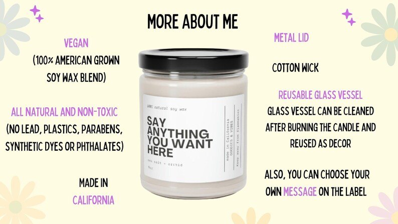 a jar of candles with the words say anything you want here